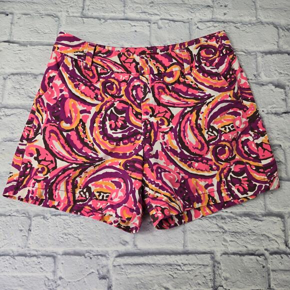 Merona Cotton Fit 1 Pink Purple Abstract Swirl Print Women's Denim Shorts size 6 - Picture 1 of 14